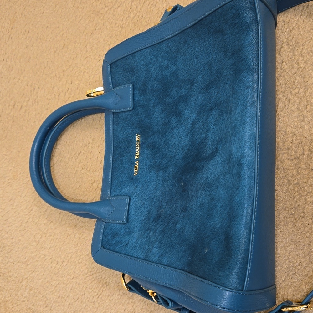 Vera Bradley teal faux cowhide handle and strap purse